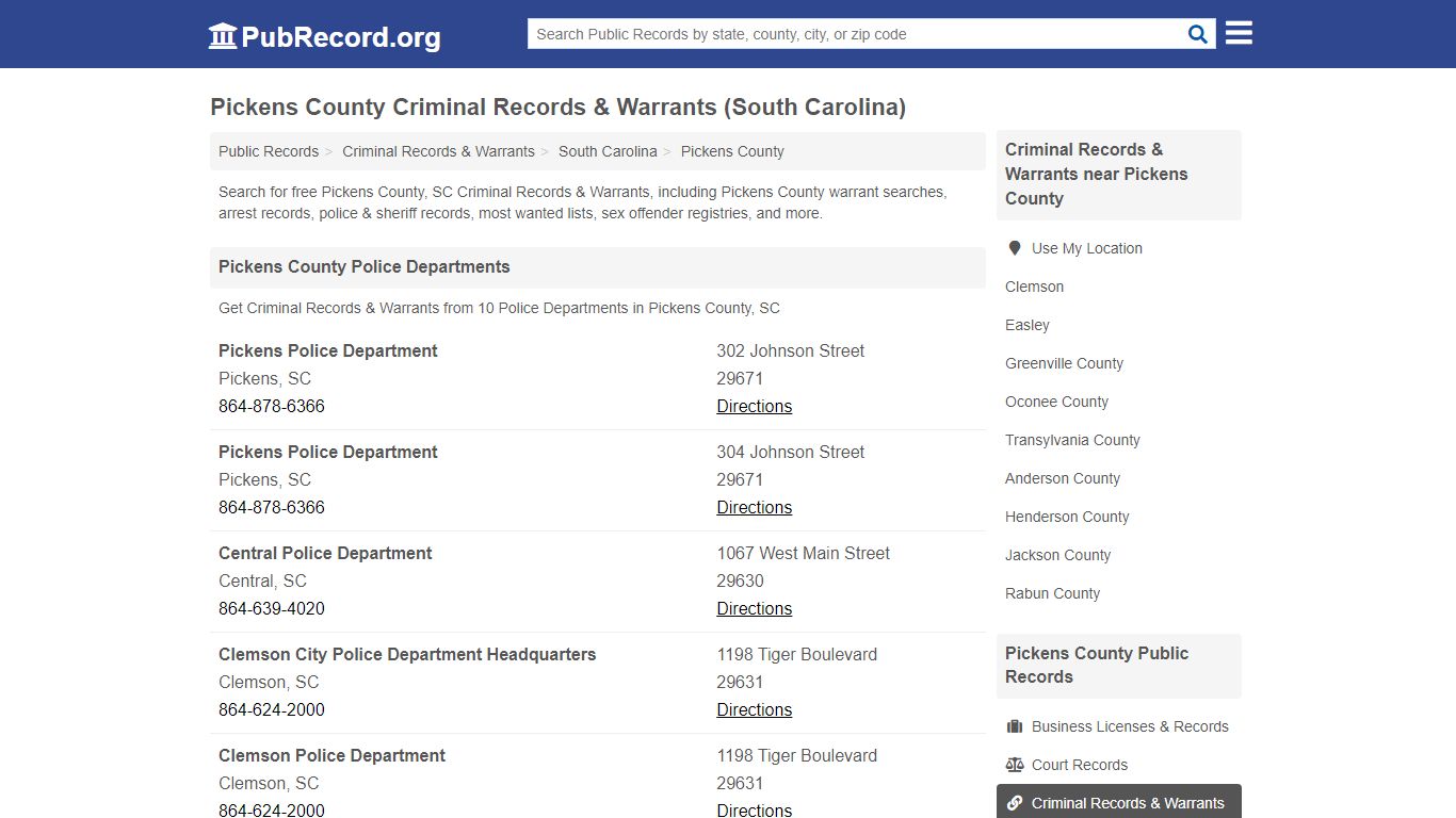 Free Pickens County Criminal Records & Warrants (South ...